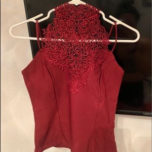 Lace high Neckline Fitted Top